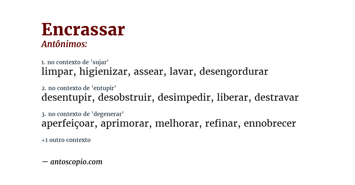 Antônimo de encrassar