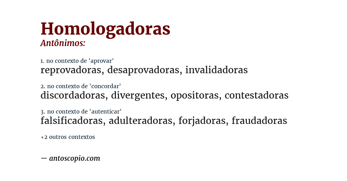 Antônimo de homologadoras