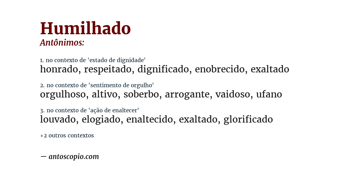 Antônimo de humilhado
