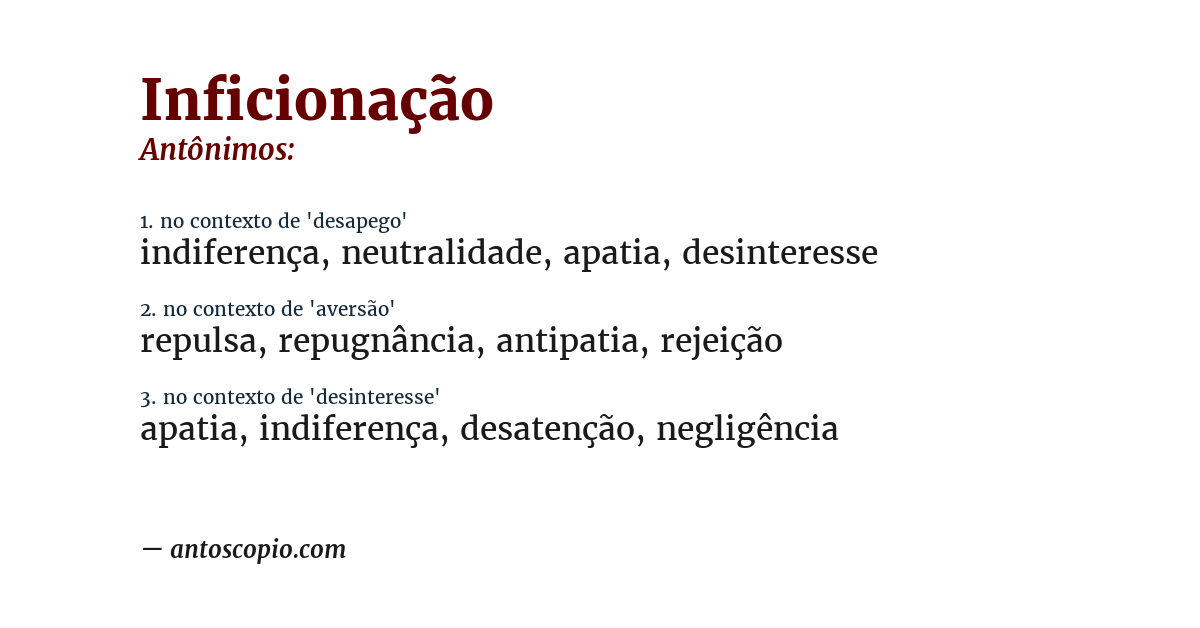 Antônimo de inficionação
