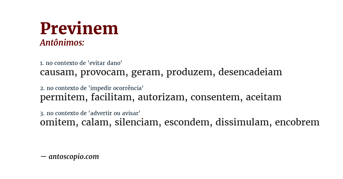 Antônimo de previnem