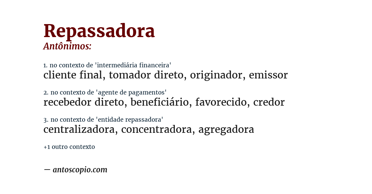 Antônimo de repassadora