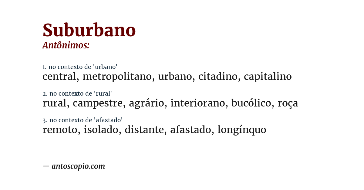 Antônimo de suburbano