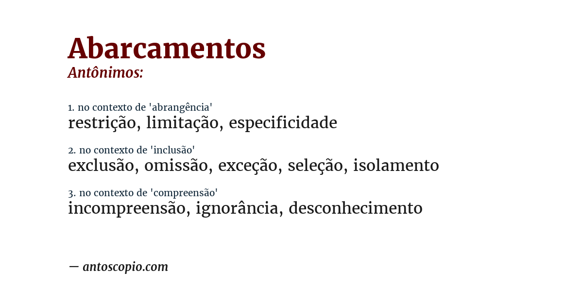 Antônimo de abarcamentos