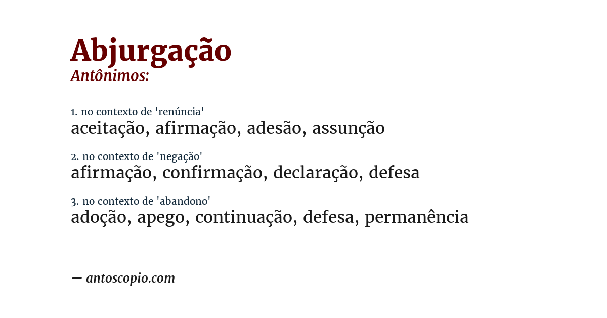Antônimo de abjurgação