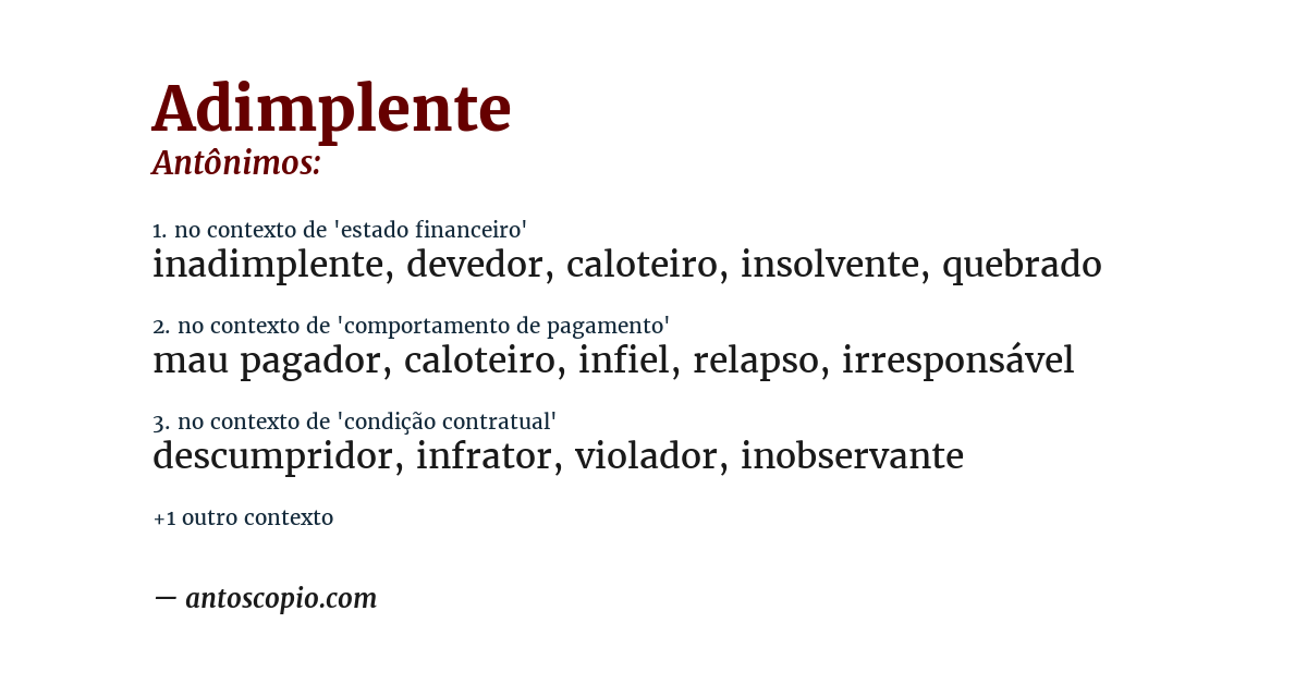 Antônimo de adimplente