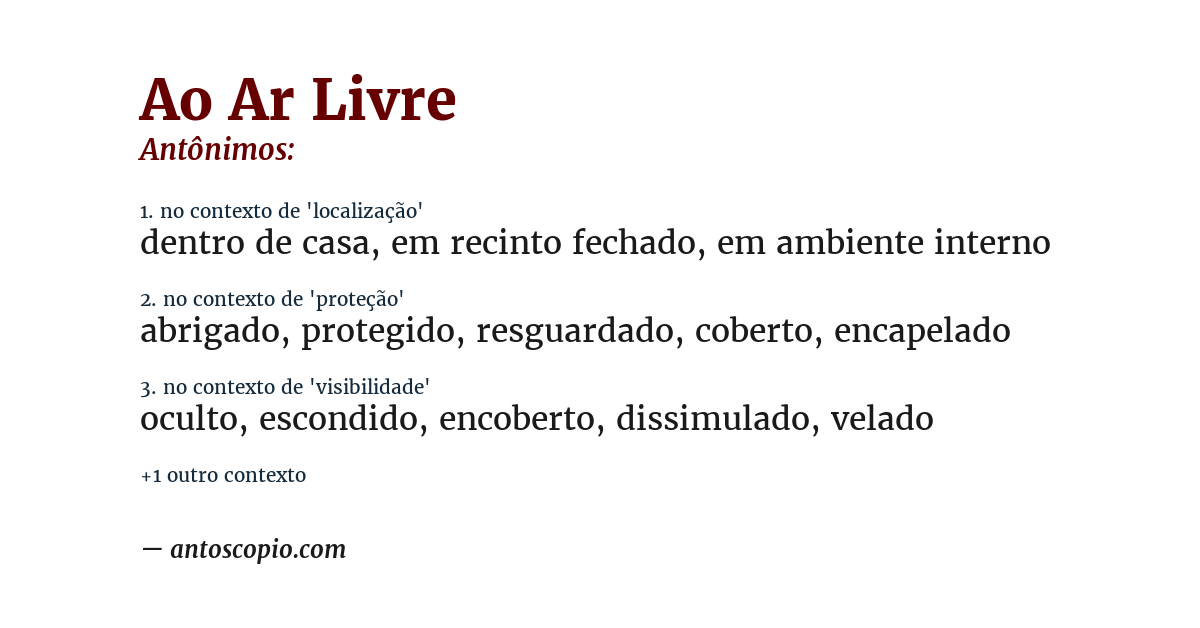 Antônimo de ao ar livre