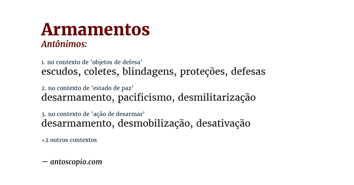 Antônimo de armamentos