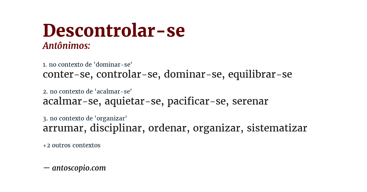 Antônimo de descontrolar-se