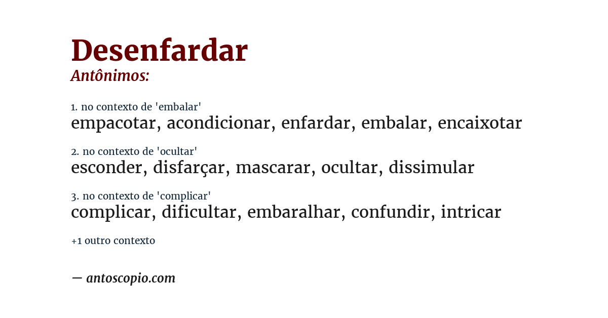 Antônimo de desenfardar