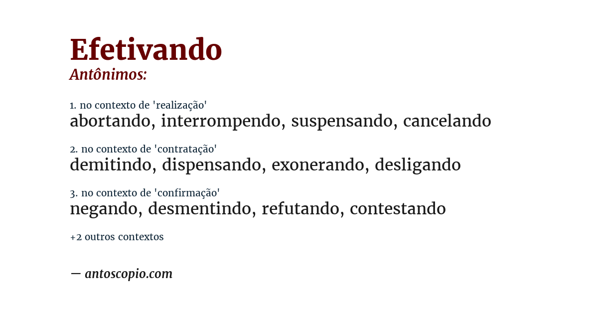 Antônimo de efetivando
