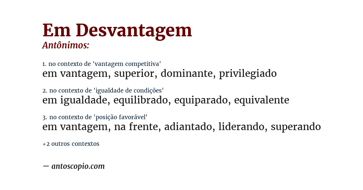 Antônimo de em desvantagem