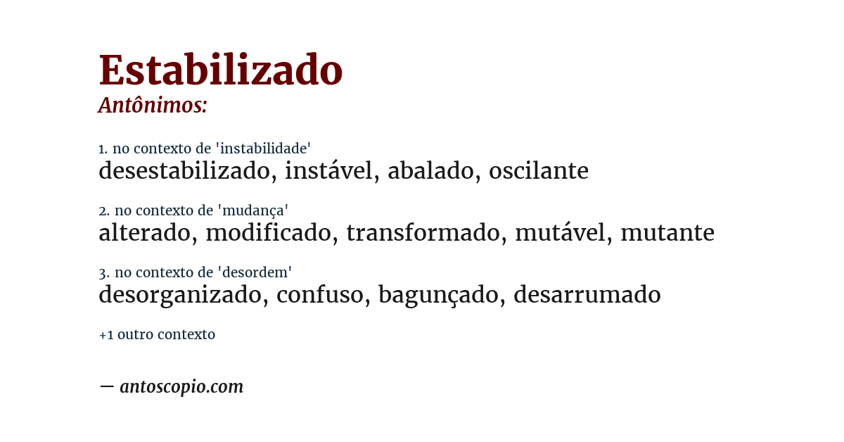 Antônimo de estabilizado