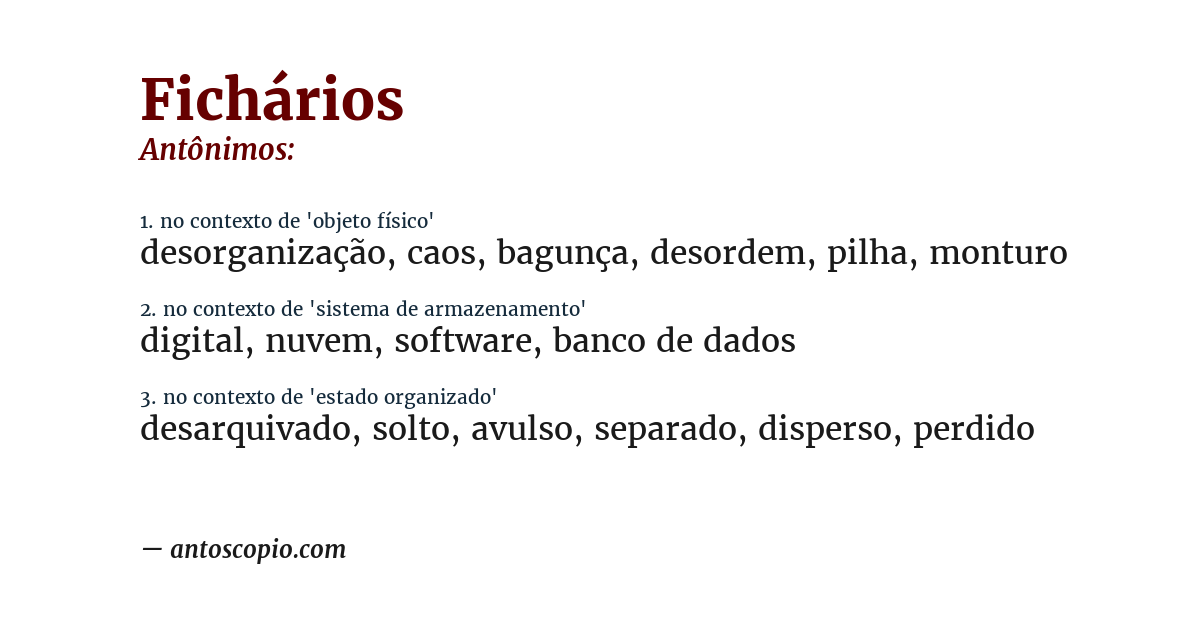 Antônimo de fichários