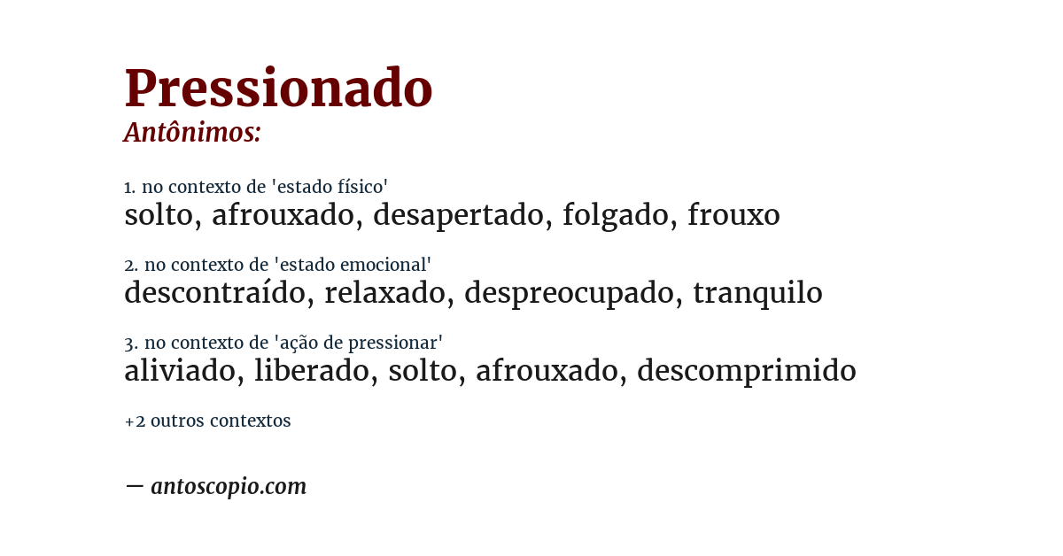Antônimo de pressionado