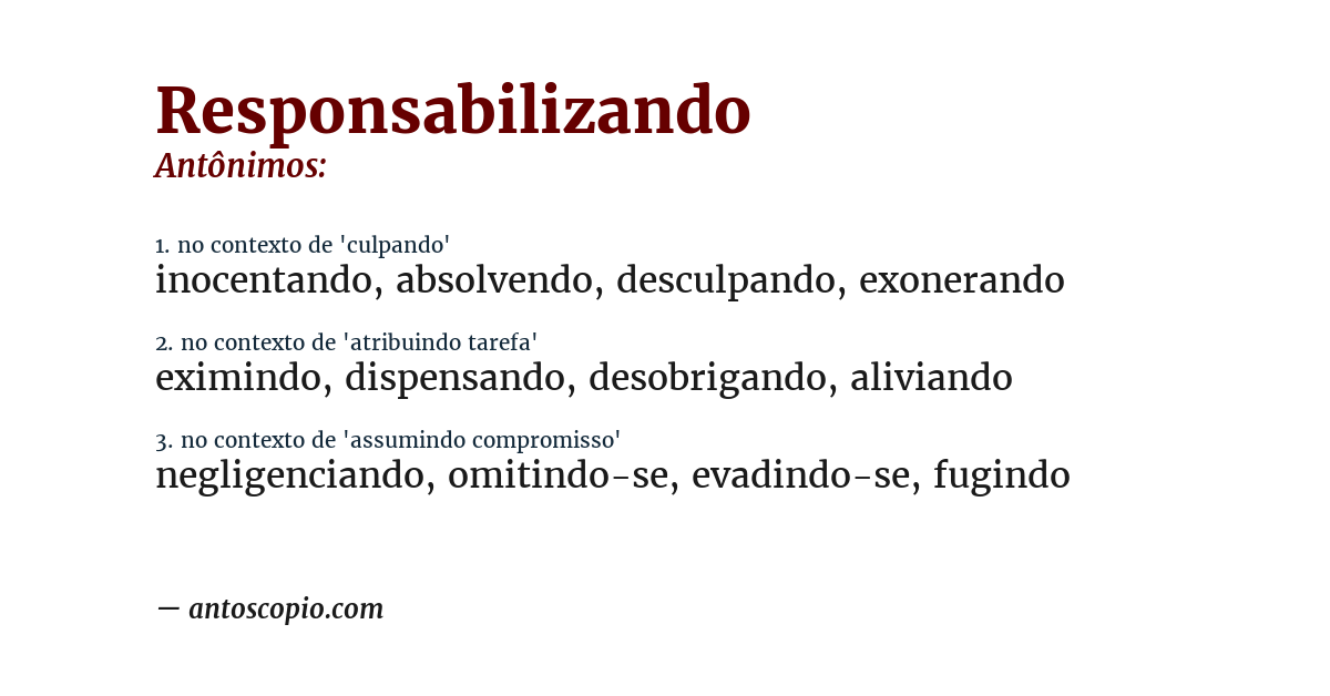 Antônimo de responsabilizando