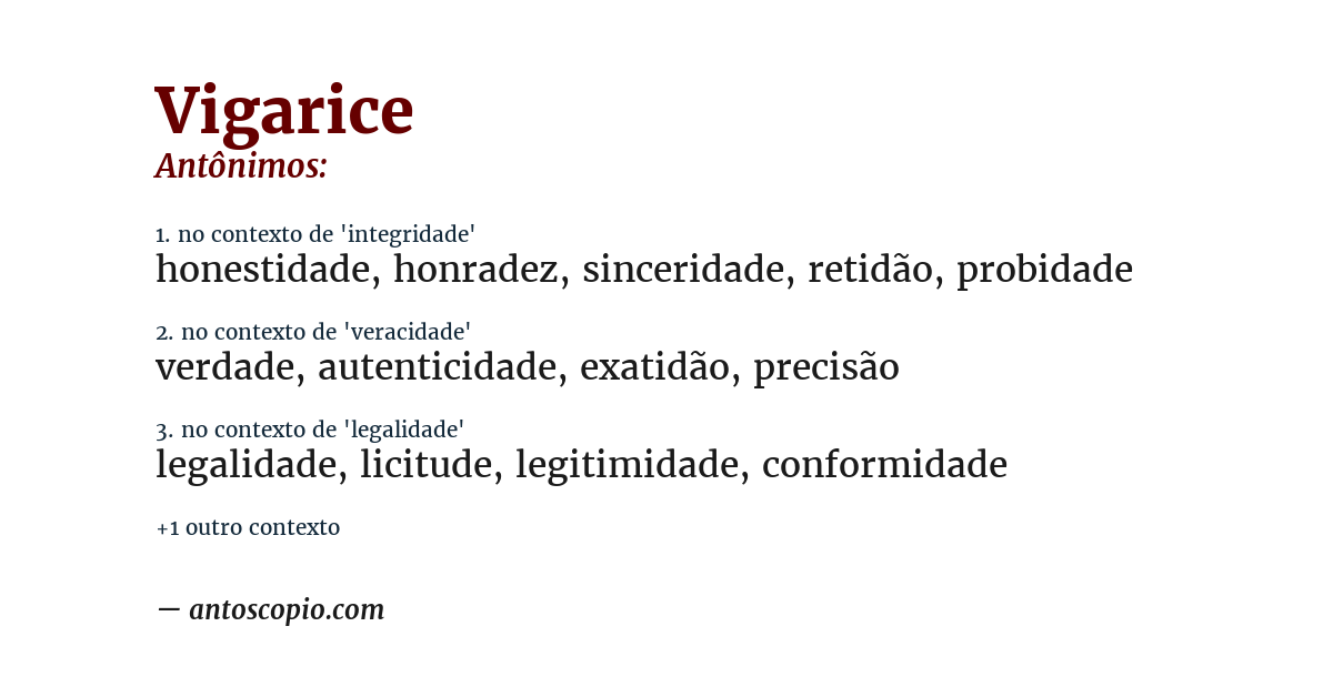 Antônimo de vigarice