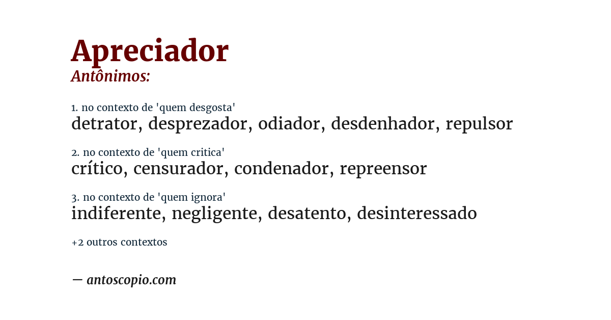 Antônimo de apreciador