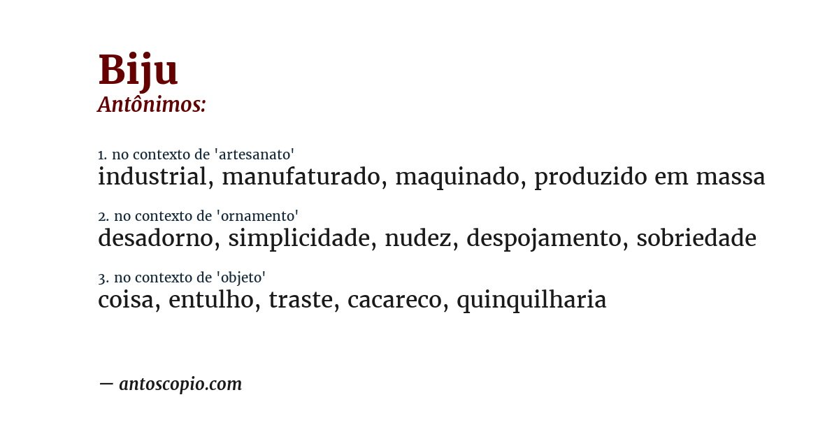 Antônimo de biju