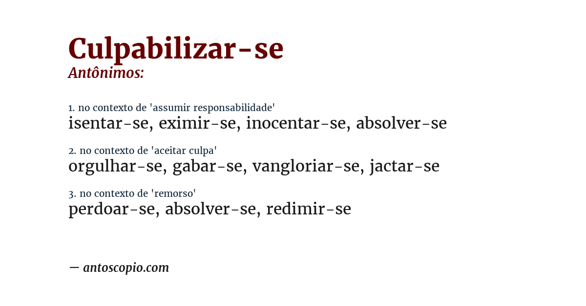 Antônimo de culpabilizar-se