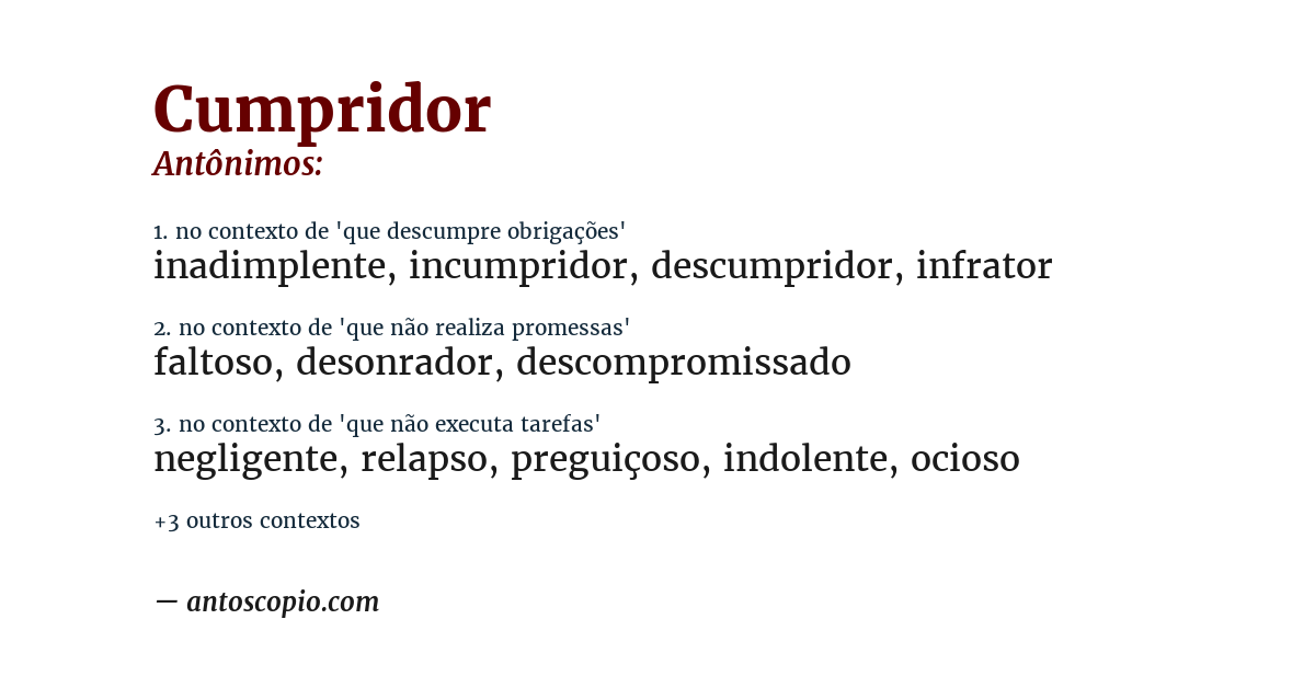 Antônimo de cumpridor