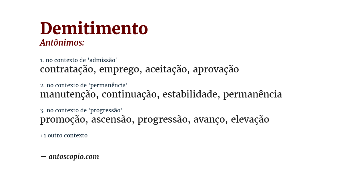 Antônimo de demitimento