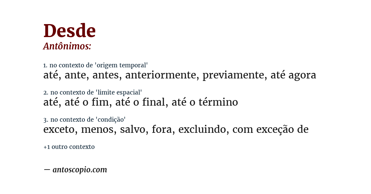 Antônimo de desde