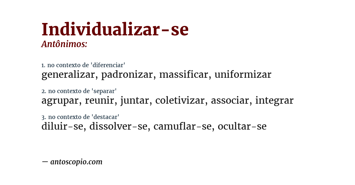Antônimo de individualizar-se