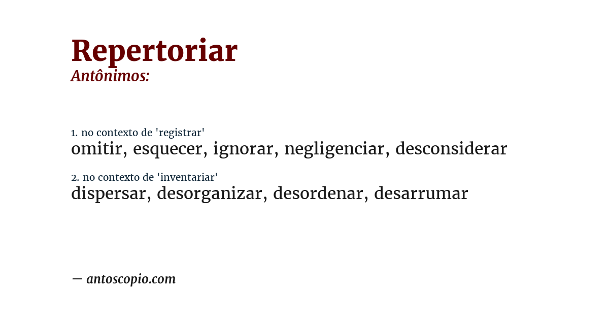 Antônimo de repertoriar