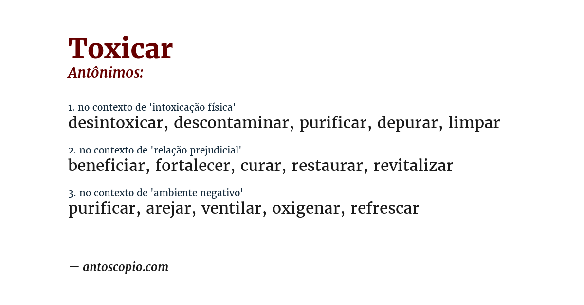 Antônimo de toxicar