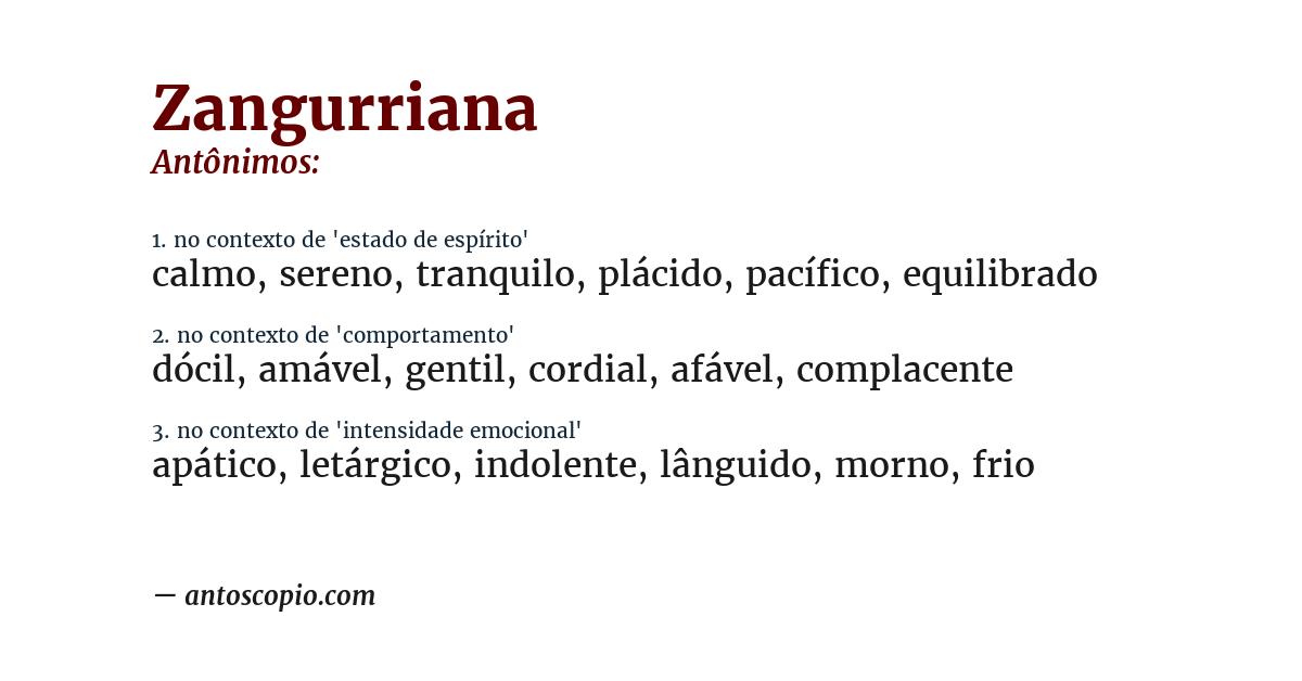 Antônimo de zangurriana