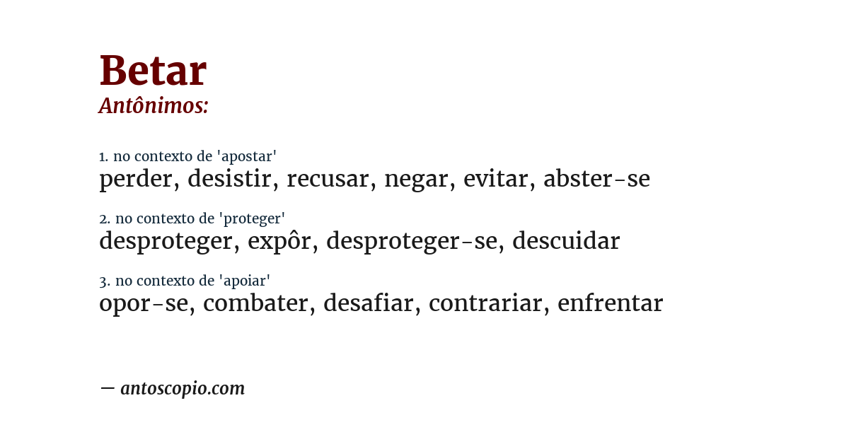 Antônimo de betar
