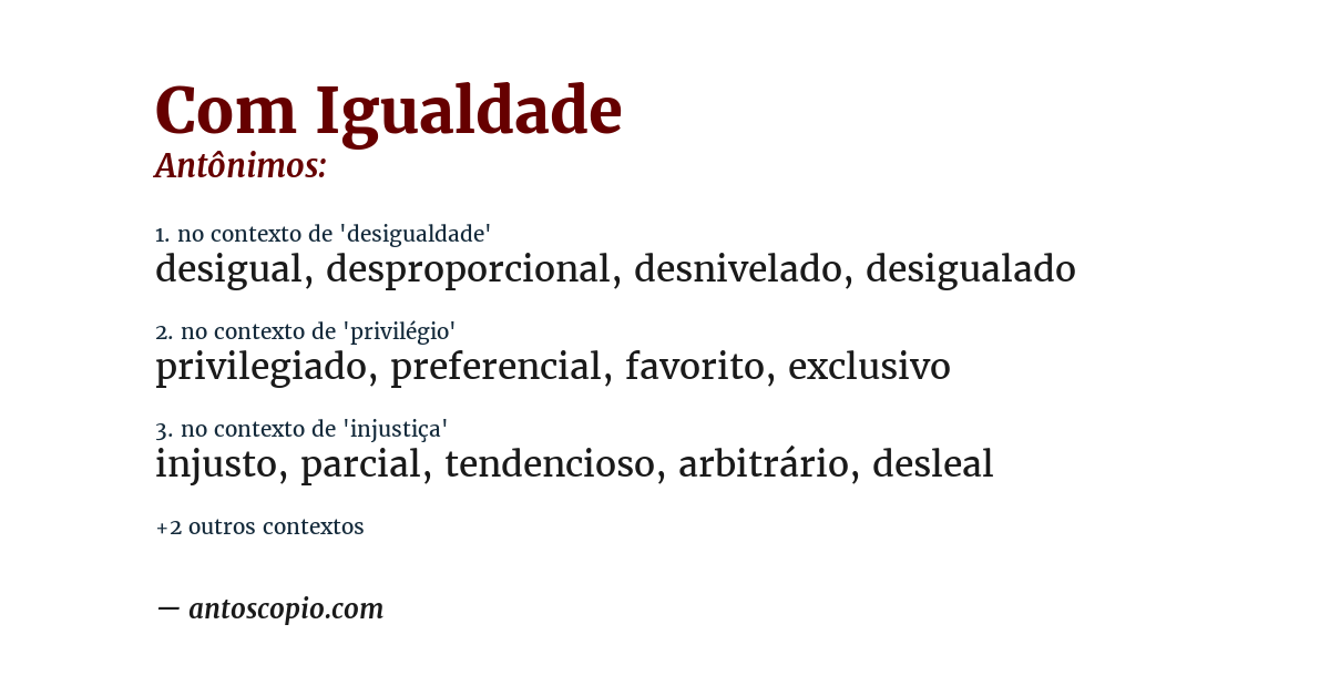 Antônimo de com igualdade