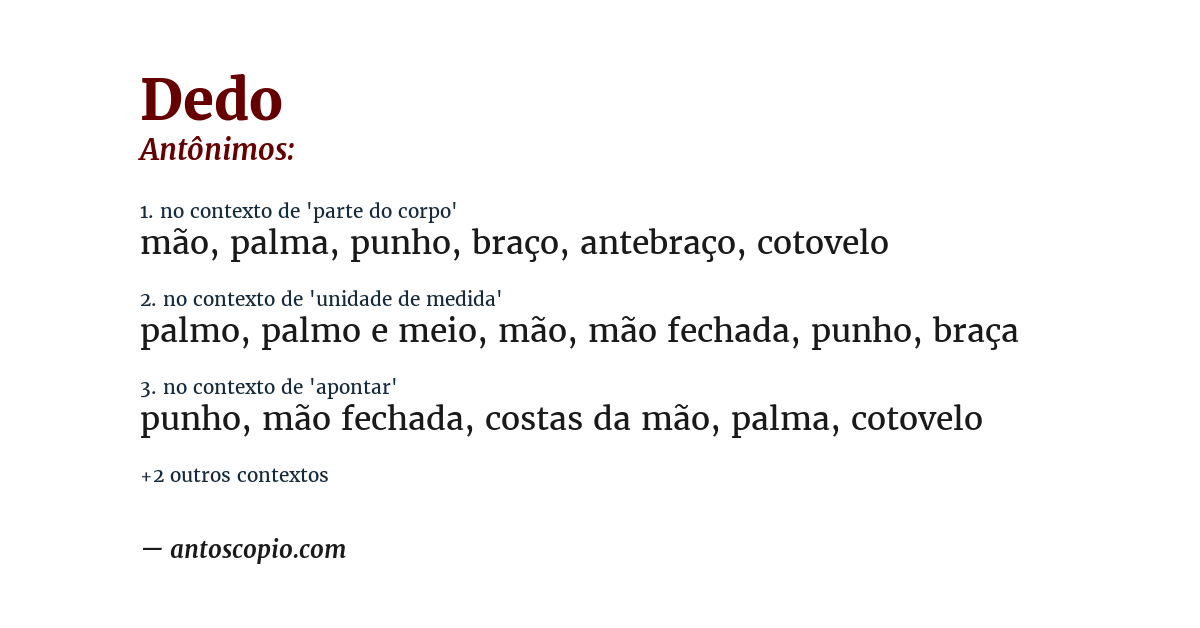 Antônimo de dedo