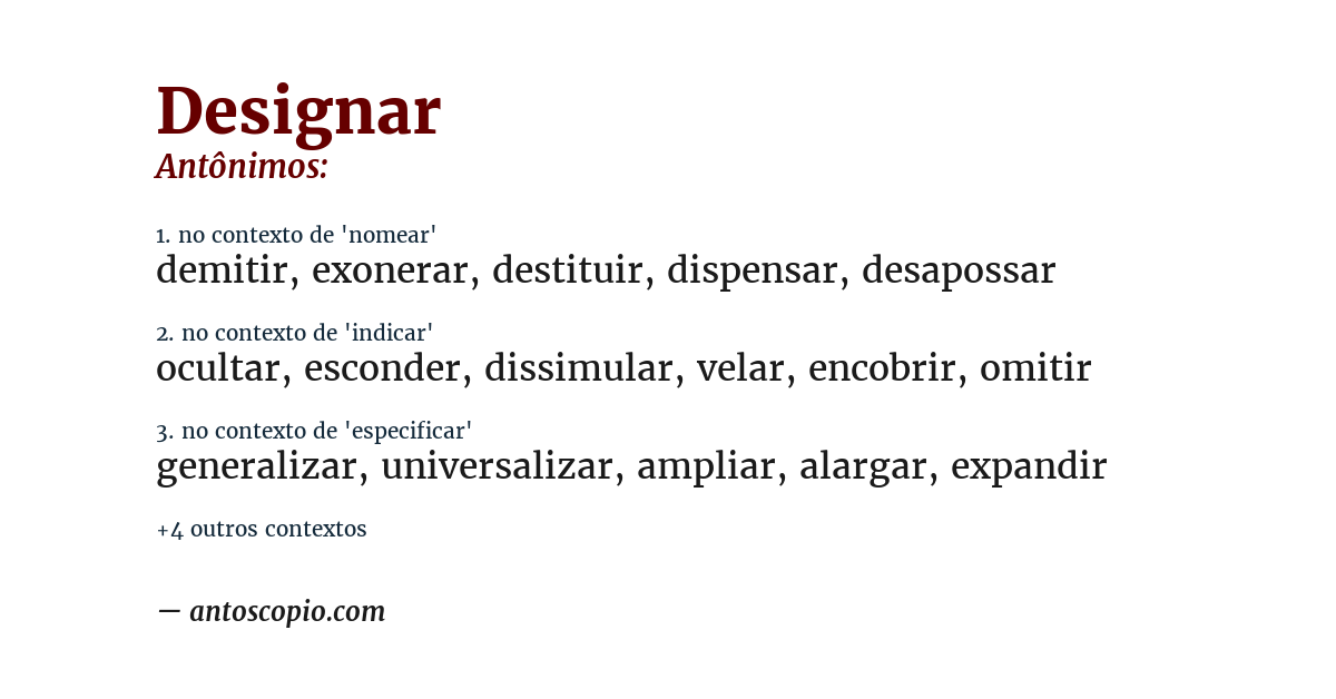 Antônimo de designar