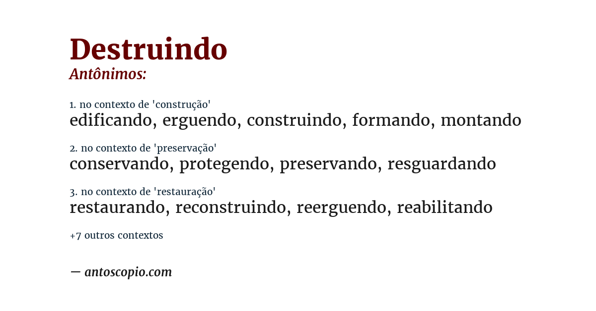 Antônimo de destruindo