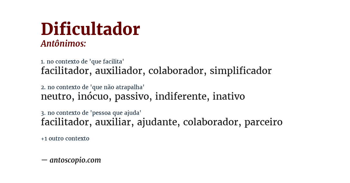 Antônimo de dificultador