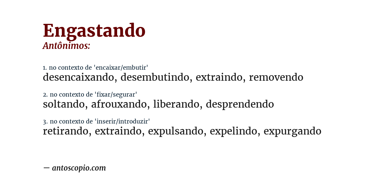 Antônimo de engastando