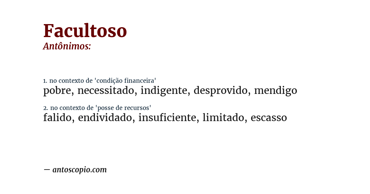 Antônimo de facultoso