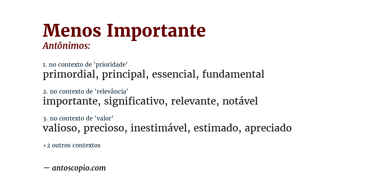 Antônimo de menos importante