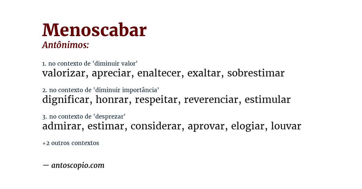 Antônimo de menoscabar