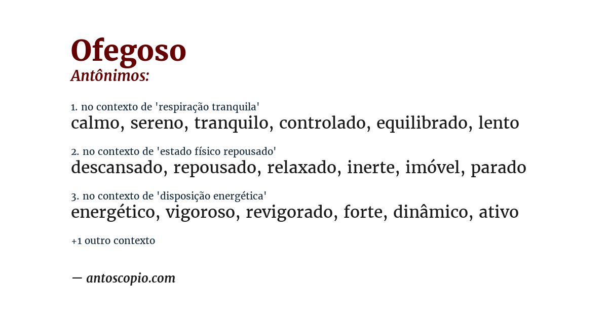 Antônimo de ofegoso