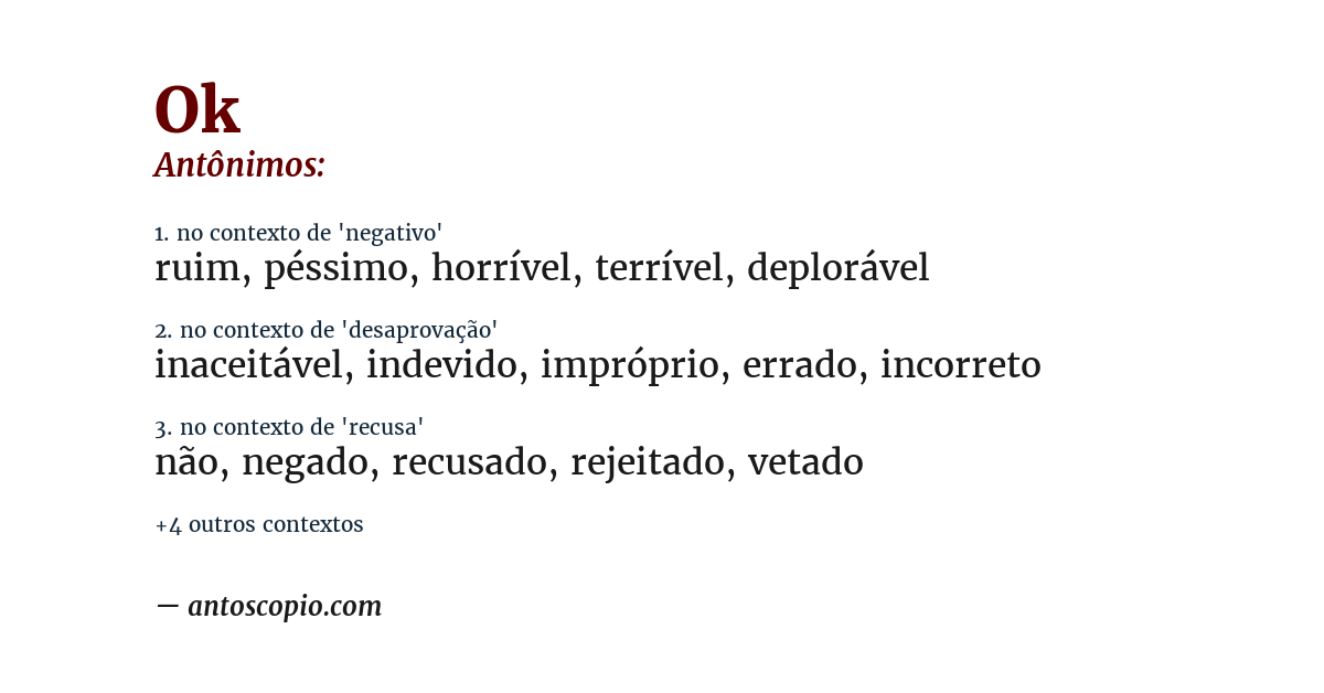 Antônimo de ok