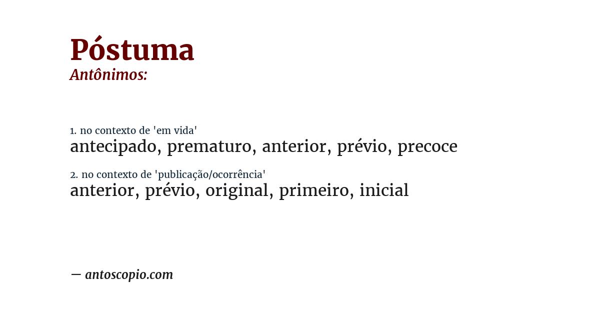 Antônimo de póstuma