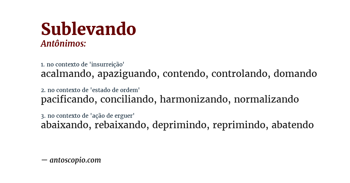 Antônimo de sublevando
