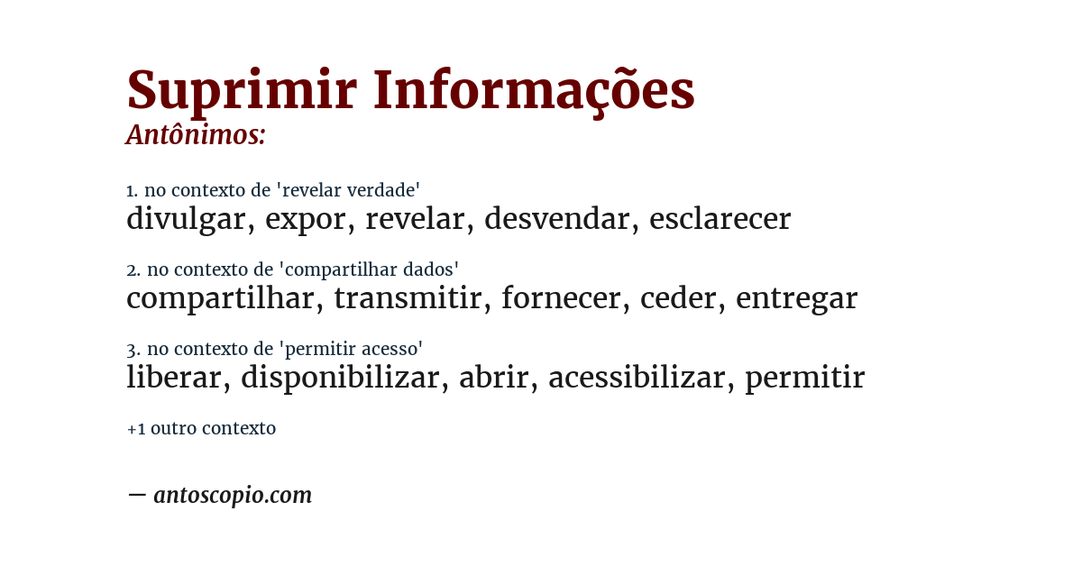 Antônimo de suprimir informações