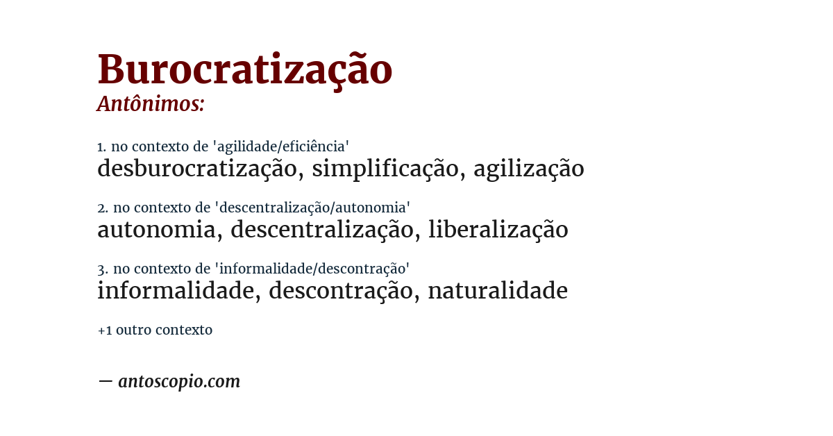 Antônimo de burocratização