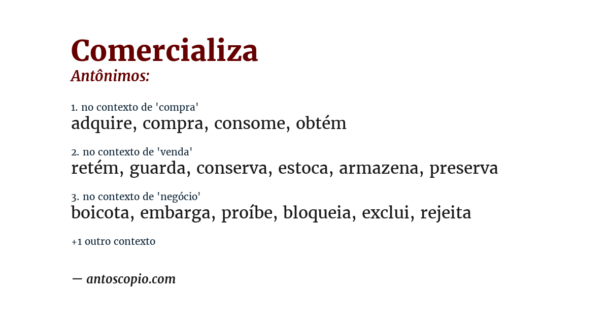 Antônimo de comercializa