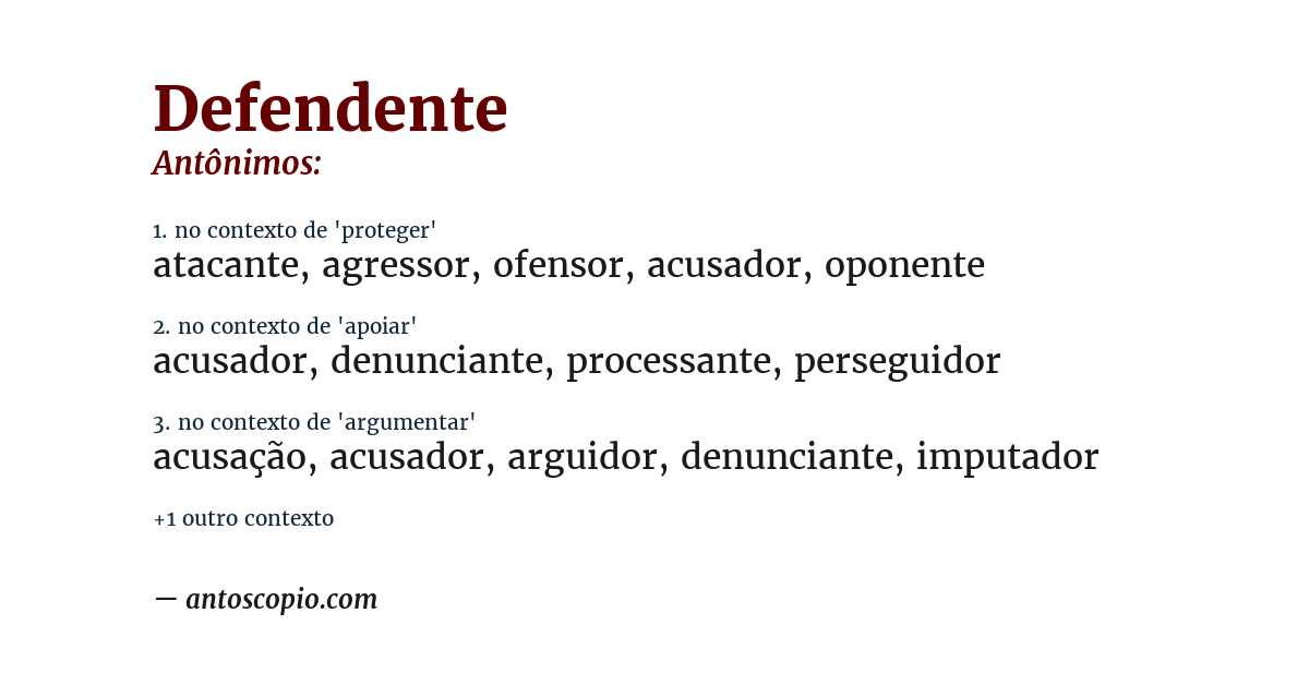 Antônimo de defendente