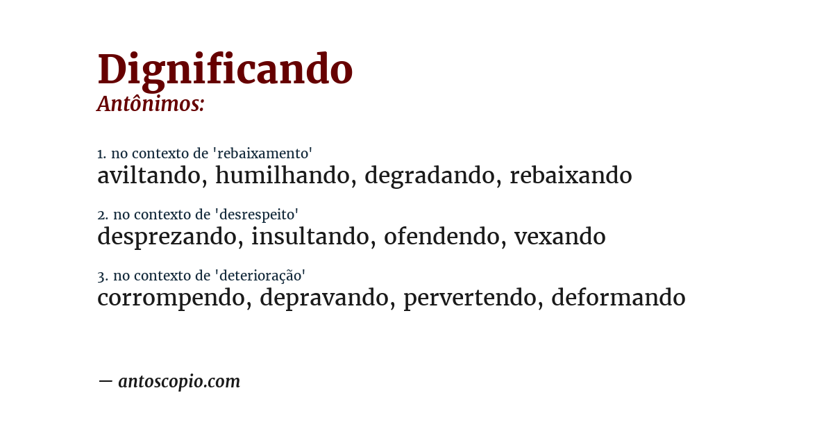 Antônimo de dignificando